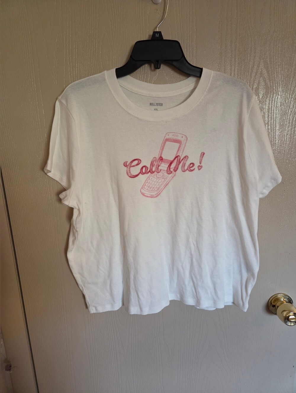 Hollister White Baby Tee Call Me Flip Phone Y2K Graphic NWT Size XXL
